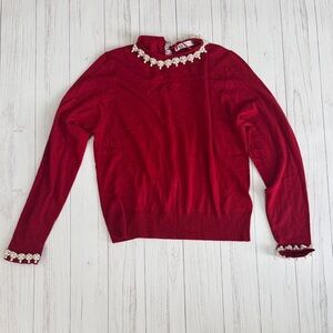 Red Sweater with pearl Trim